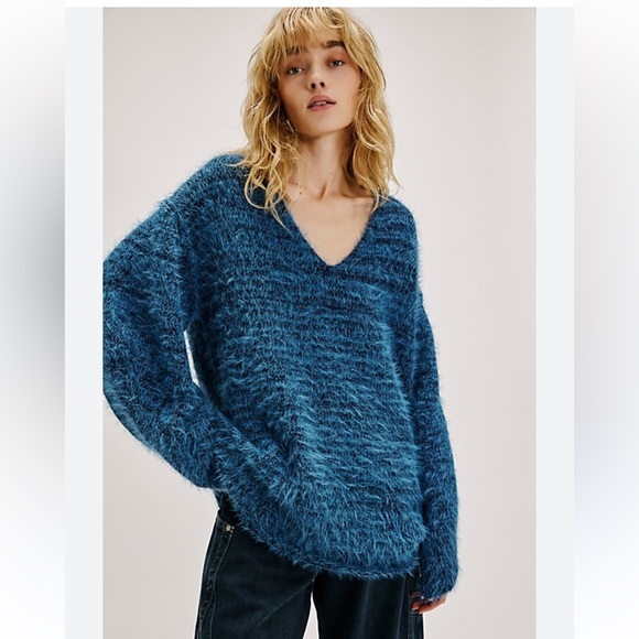 Free People Sweaters - Free People Sparrow Pullover - Iris Teal Combo Size Med Retail $168 NWOT
